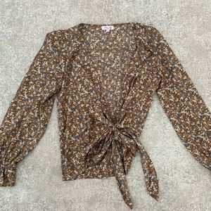 Pink Lily Floral Wrap Blouse (S)